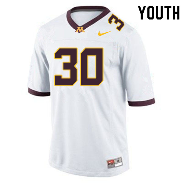 Youth #30 Caden Fey Minnesota Golden Gophers College Football Jerseys Sale-White - Click Image to Close